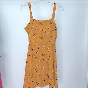 Wild Fable Mustard Gold Floral Tie back Square neck line Dress Small